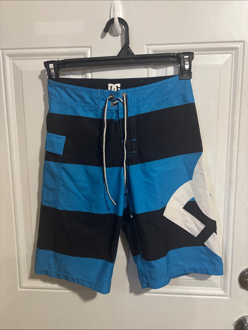 DC Men's Blue, Black & White Striped Board Shorts